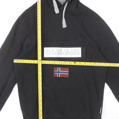 Napapijri Men's Black Pullover Hoodie XS Logo Flag Embroidered
