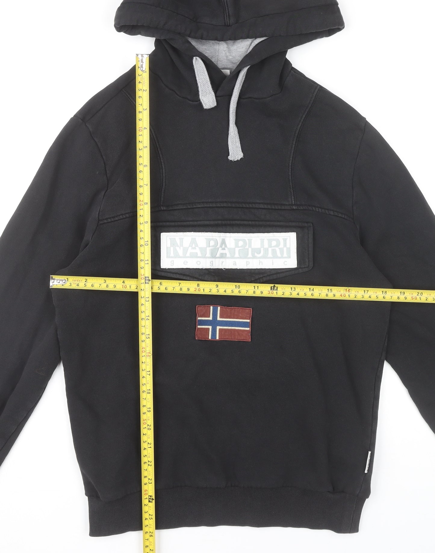 Napapijri Men's Black Pullover Hoodie XS Logo Flag Embroidered