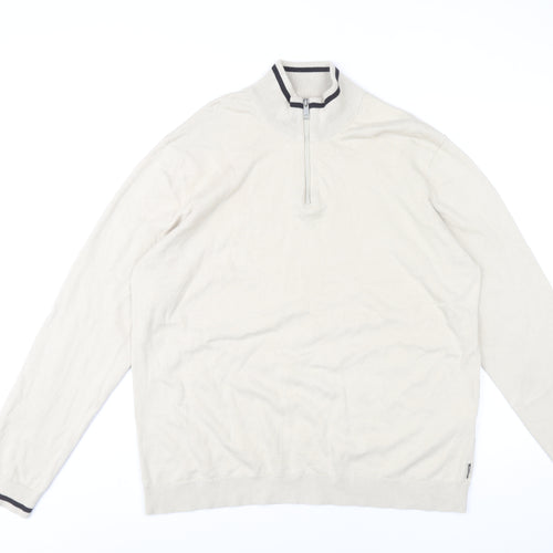Only & Sons Men’s Beige XL Cotton 1/2 Zip Mock Neck Jumper