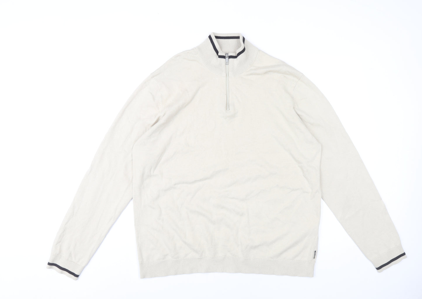 Only & Sons Men’s Beige XL Cotton 1/2 Zip Mock Neck Jumper