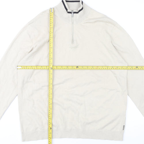 Only & Sons Men’s Beige XL Cotton 1/2 Zip Mock Neck Jumper