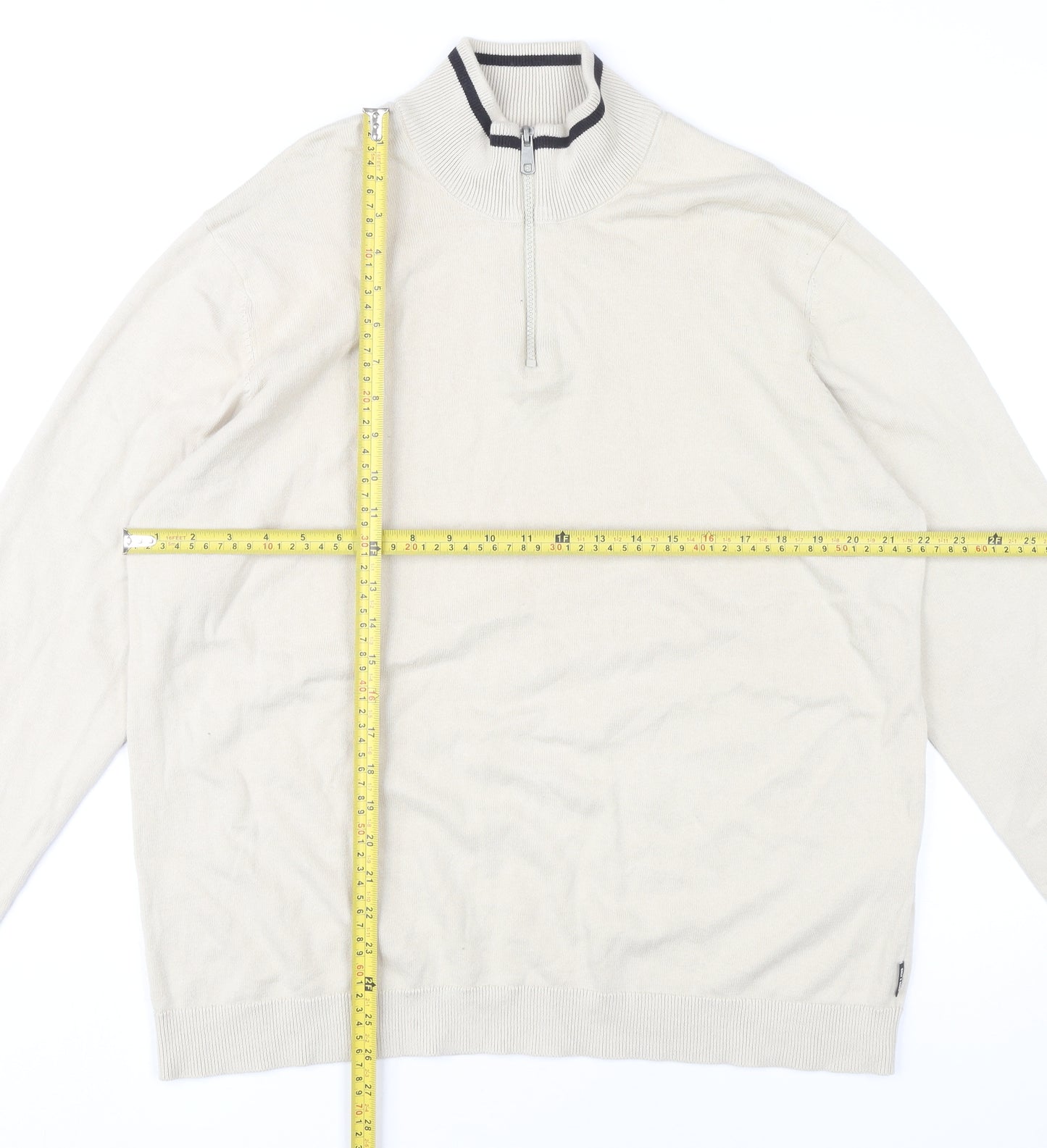 Only & Sons Men’s Beige XL Cotton 1/2 Zip Mock Neck Jumper
