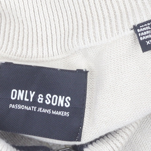 Only & Sons Men’s Beige XL Cotton 1/2 Zip Mock Neck Jumper