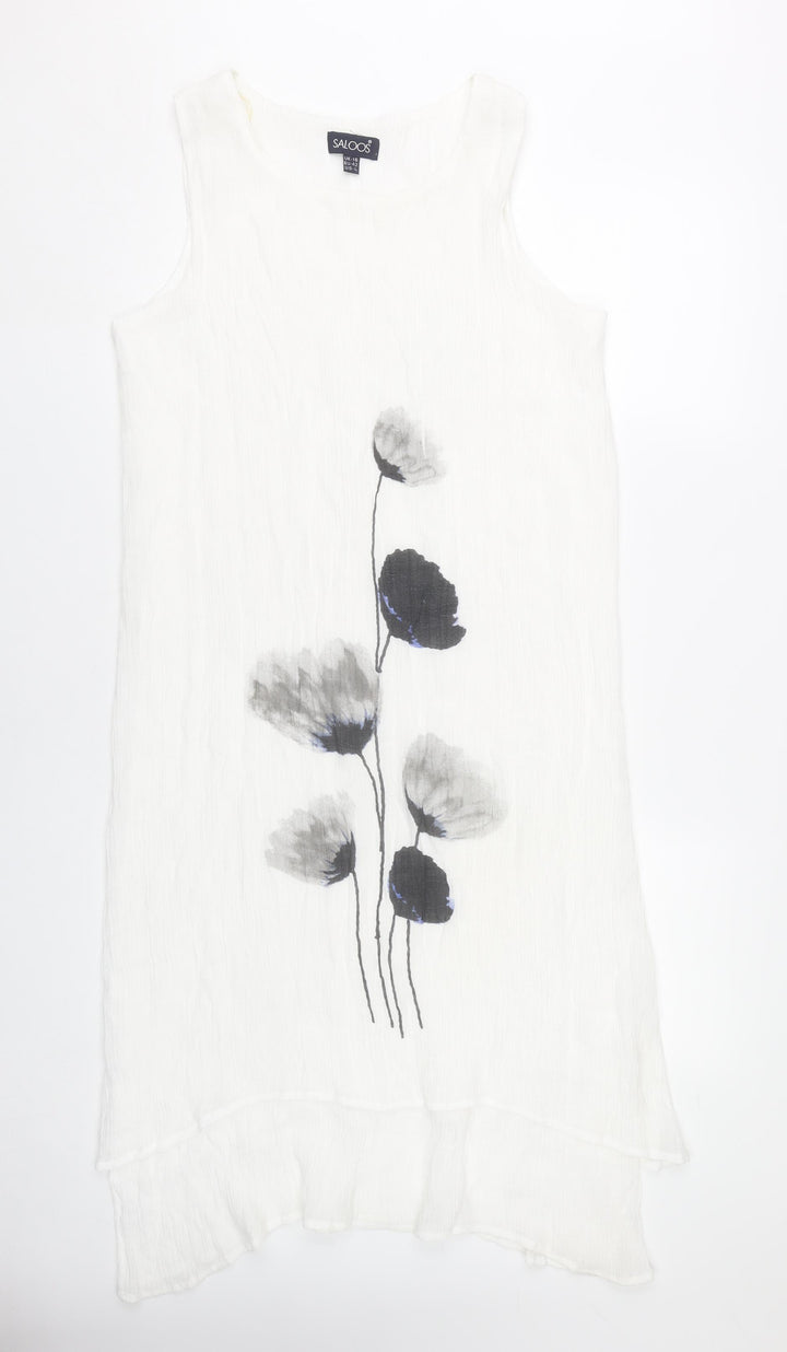 Saloos Women’s White Floral Sleeveless Shift Dress Size 16