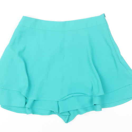 Zara Women Green Short Skort Size S Polyester Zip Casual Summer