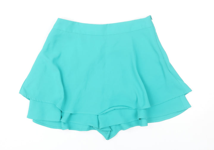 Zara Women Green Short Skort Size S Polyester Zip Casual Summer