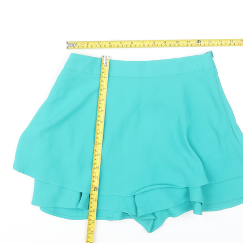 Zara Women Green Short Skort Size S Polyester Zip Casual Summer