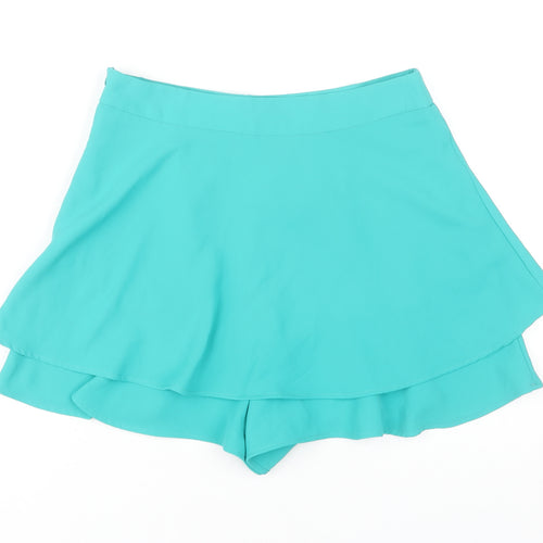 Zara Women Green Short Skort Size S Polyester Zip Casual Summer