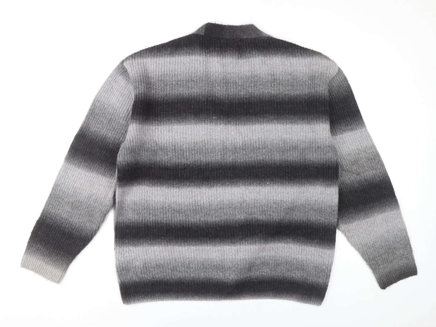 Next Men’s Grey Striped Cardigan Jumper L V-Neck Long Sleeve Knit