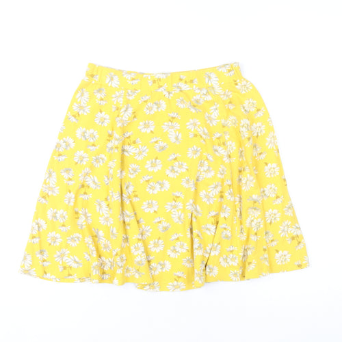New Look Womens Yellow Floral A-Line Skirt UK 10 Knee Length Cotton