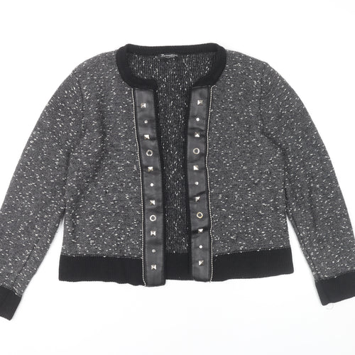 Brandtex Women Grey Studded Cardigan L Long Sleeve Knit