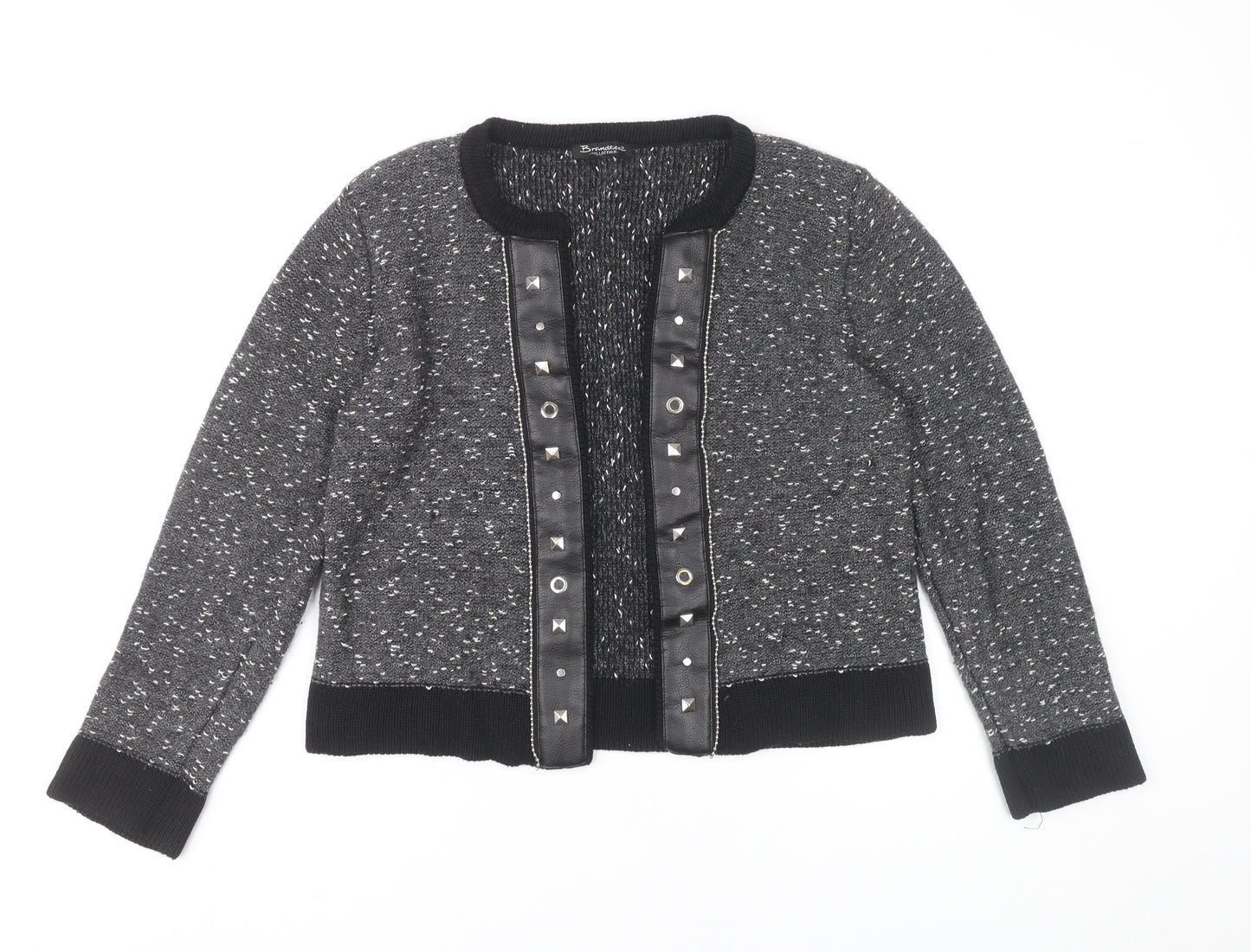 Brandtex Women Grey Studded Cardigan L Long Sleeve Knit
