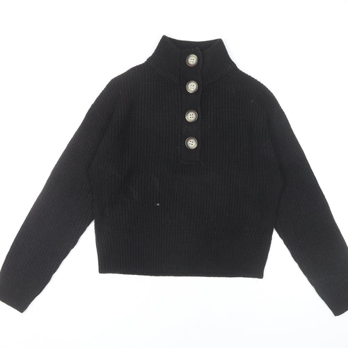 Brave Soul Womens Black Size 6 High Neck Button Pullover Jumper