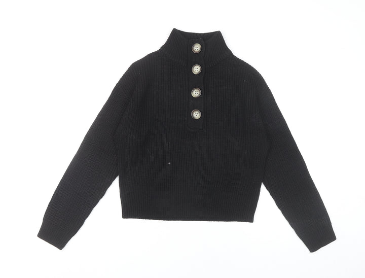 Brave Soul Womens Black Size 6 High Neck Button Pullover Jumper