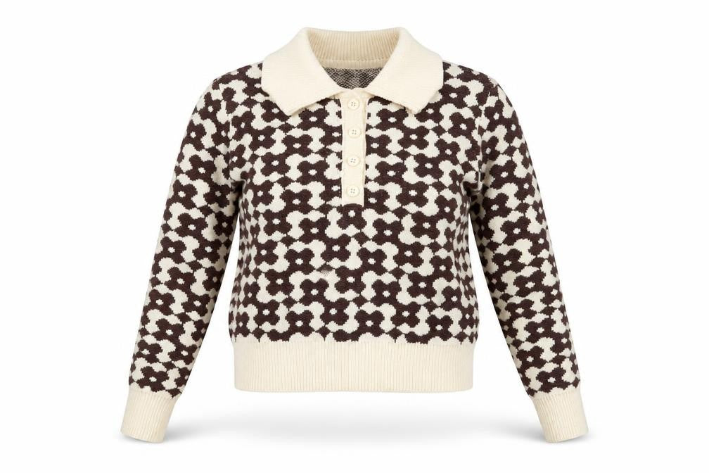 Front view of Cider women’s brown collared floral knit jumper xs
