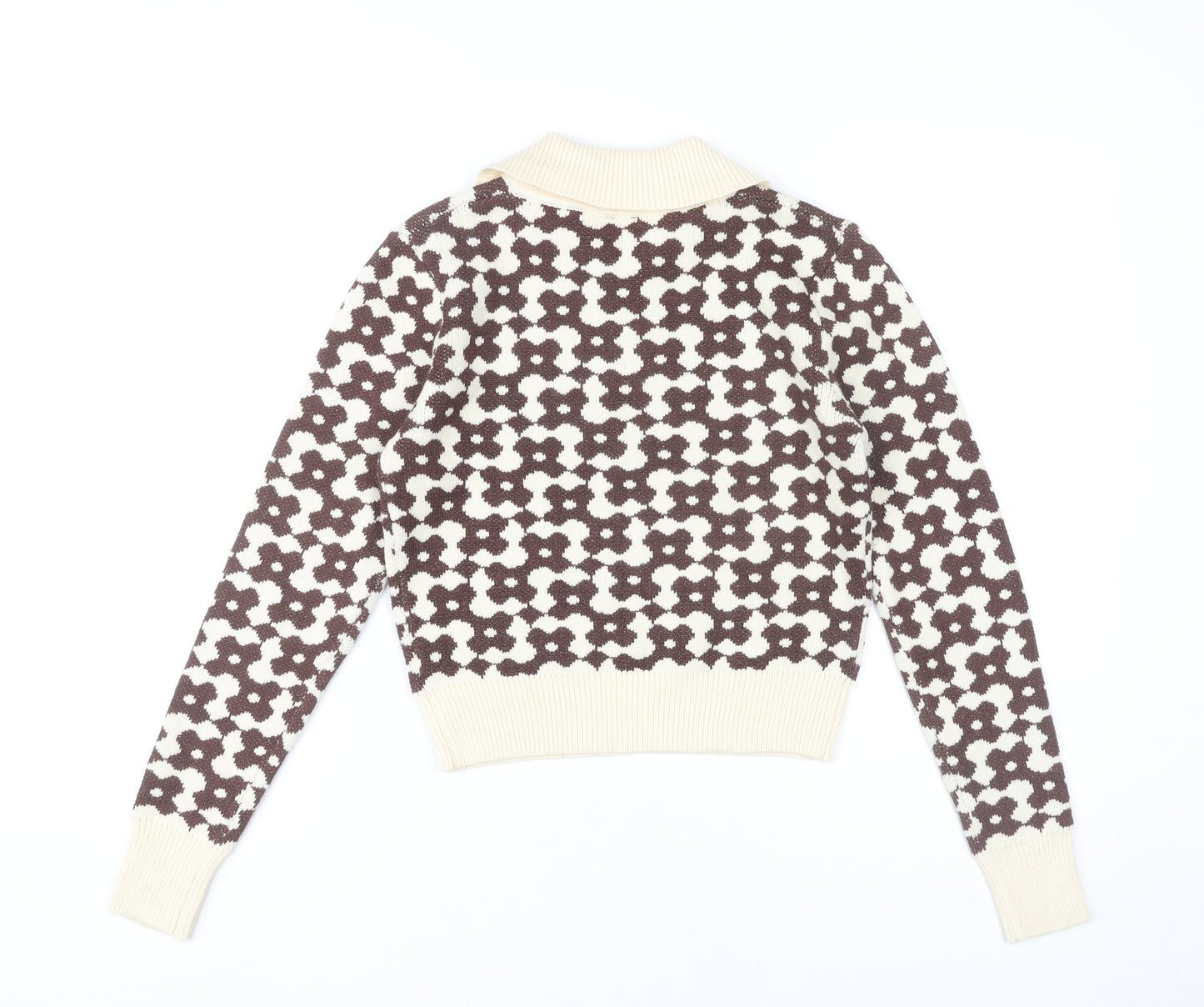 Cider Womens Brown Collared Floral Knit Pullover Jumper XS