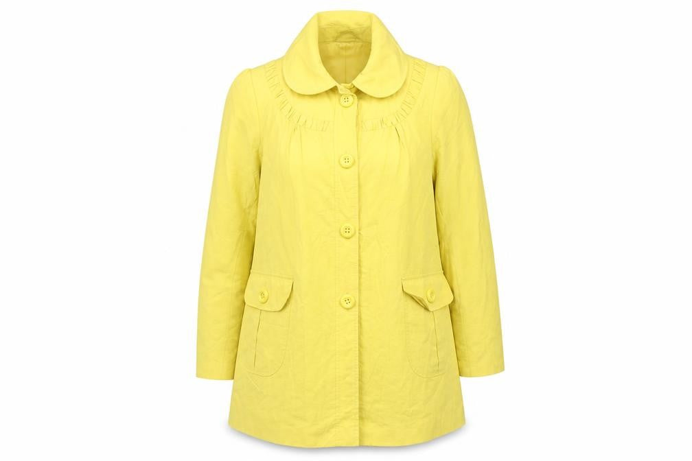 Front view of Misbehave Vintage Women’s Yellow Buttoned Mid-Length Coat, size UK 12