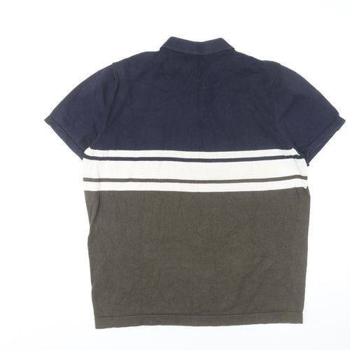 Broken Standard Men’s Brown Blue Striped Cotton Polo Shirt L