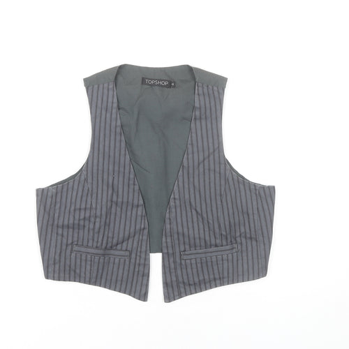 Topshop Women Grey Striped Vest Waistcoat Size 12 Workwear Cotton