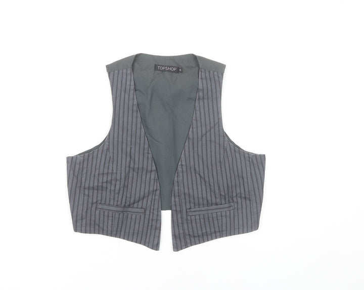 Topshop Women Grey Striped Vest Waistcoat Size 12 Workwear Cotton