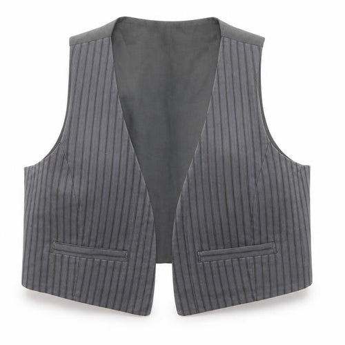 Topshop Women Grey Striped Vest Waistcoat Size 12 Workwear Cotton