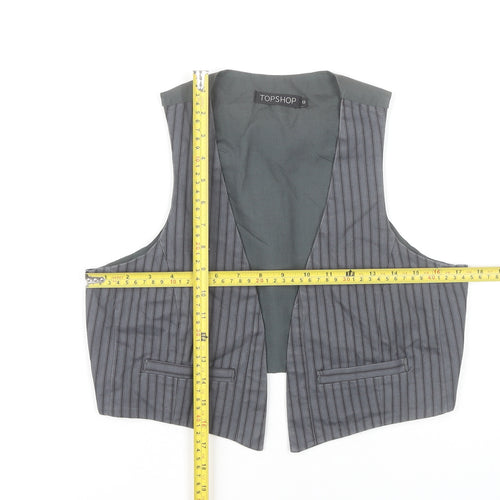 Topshop Women Grey Striped Vest Waistcoat Size 12 Workwear Cotton