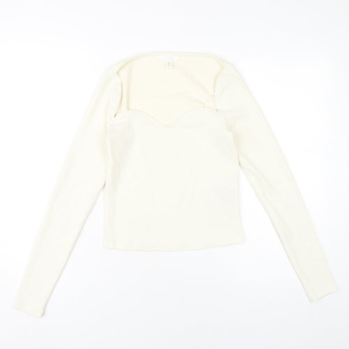 H&M Women Ivory Sweetheart Neck Long Sleeve Cropped Blouse Size 12