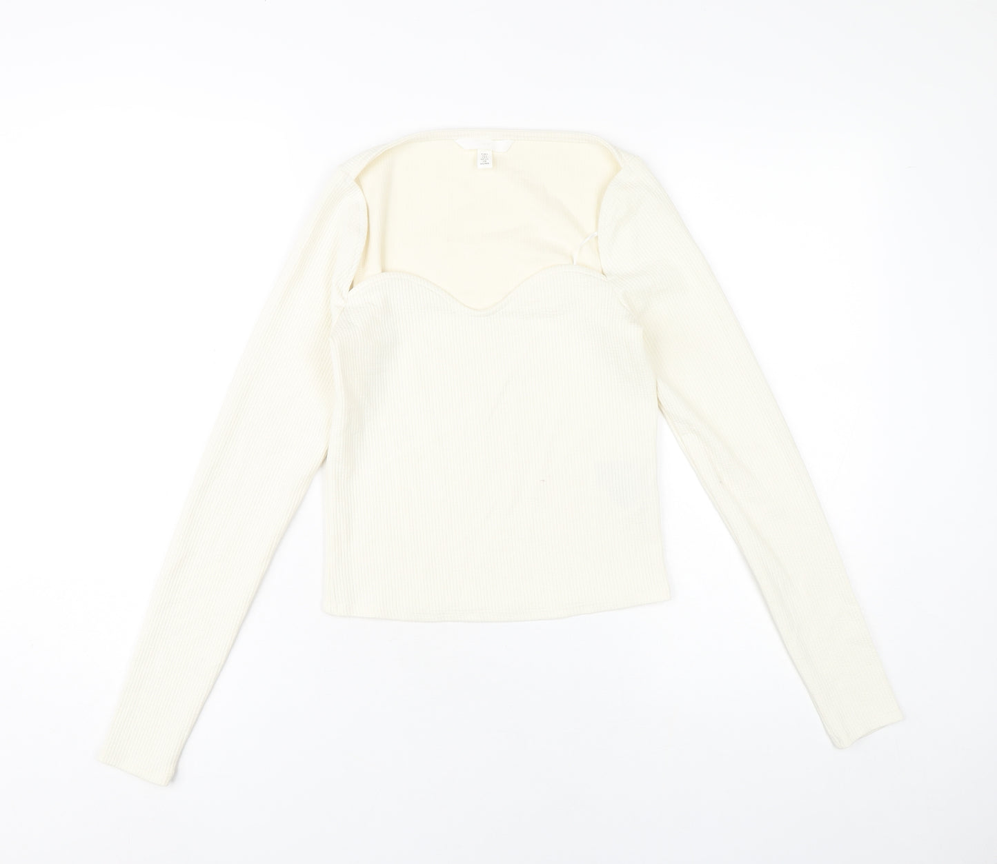 H&M Women Ivory Sweetheart Neck Long Sleeve Cropped Blouse Size 12