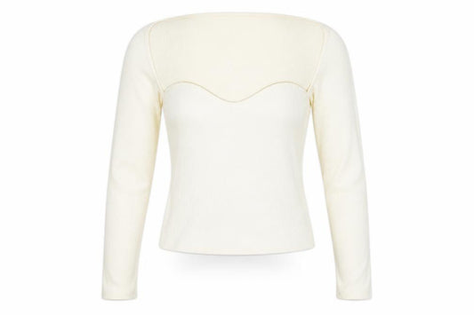 Front view of H&M Women Ivory Sweetheart Neck Long Sleeve Cropped Blouse, size 12