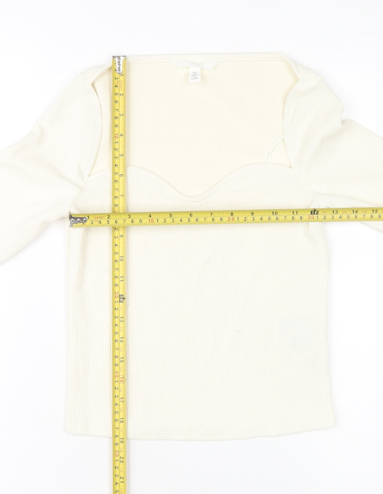 H&M Women Ivory Sweetheart Neck Long Sleeve Cropped Blouse Size 12