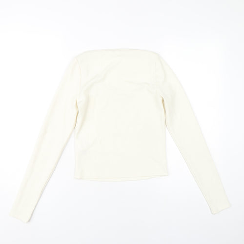 H&M Women Ivory Sweetheart Neck Long Sleeve Cropped Blouse Size 12