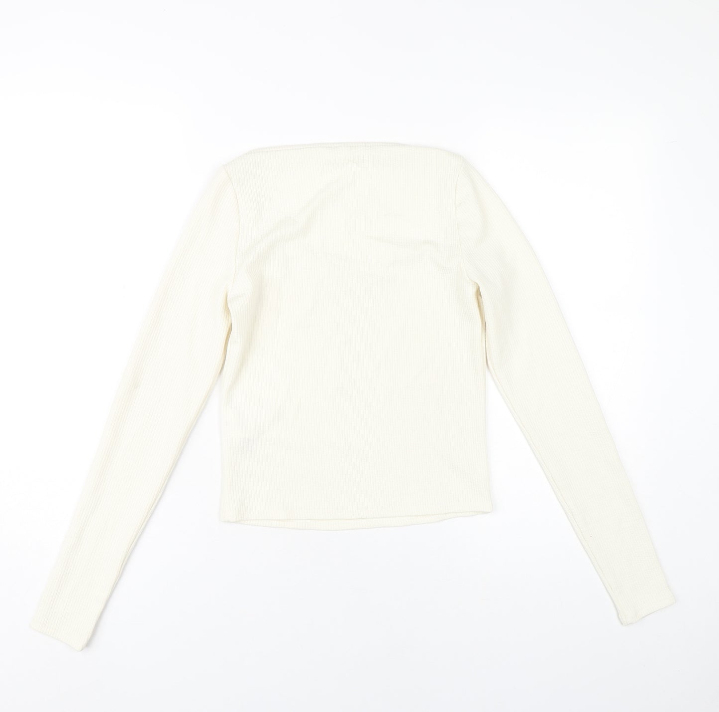 H&M Women Ivory Sweetheart Neck Long Sleeve Cropped Blouse Size 12