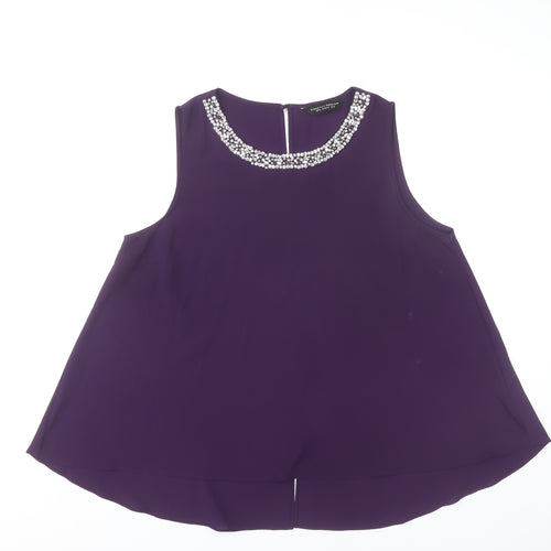 Dorothy Perkins Womens Purple Beaded Blouse UK 16 Tunic Sleeveless Party Top