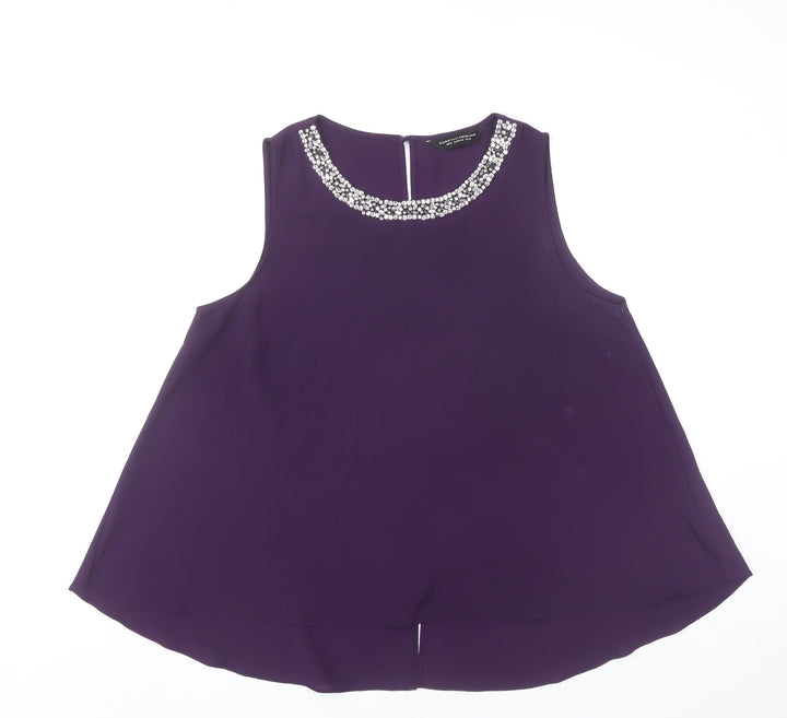 Dorothy Perkins Womens Purple Beaded Blouse UK 16 Tunic Sleeveless Party Top