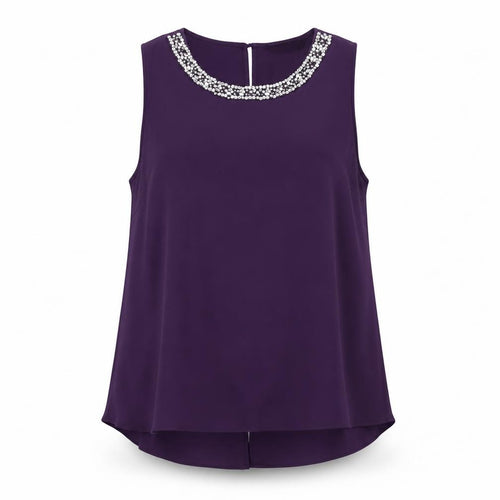 Dorothy Perkins Womens Purple Beaded Blouse UK 16 Tunic Sleeveless Party Top