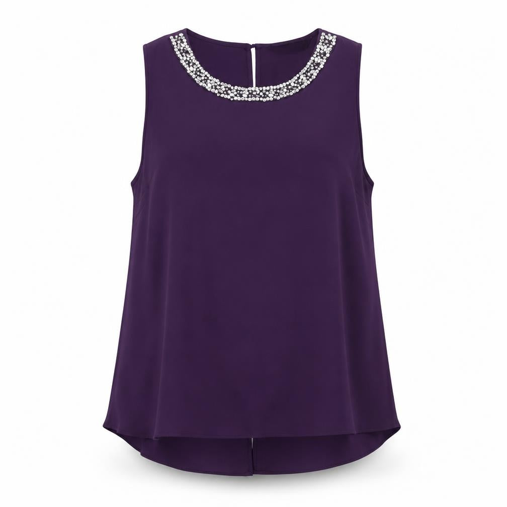 Dorothy Perkins Womens Purple Beaded Blouse UK 16 Tunic Sleeveless Party Top