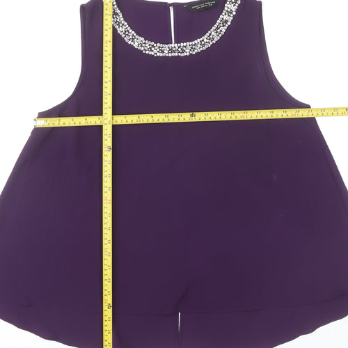 Dorothy Perkins Womens Purple Beaded Blouse UK 16 Tunic Sleeveless Party Top