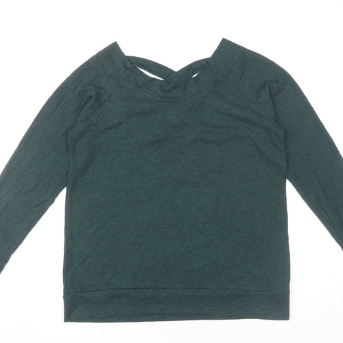 &et Womens Green Long Sleeve V-Neck Strap Detail Blouse Size 12