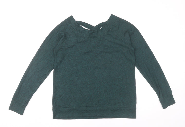 &et Womens Green Long Sleeve V-Neck Strap Detail Blouse Size 12