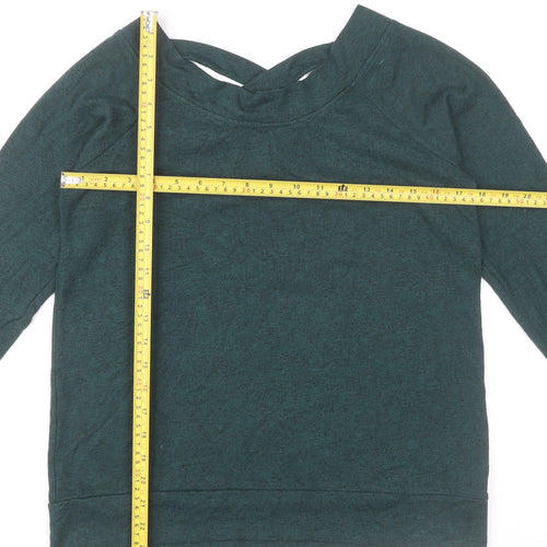 &et Womens Green Long Sleeve V-Neck Strap Detail Blouse Size 12