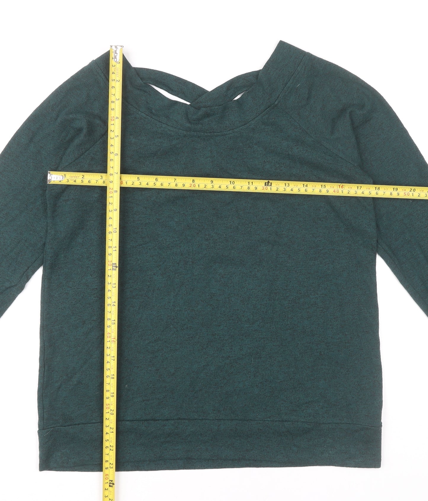 &et Womens Green Long Sleeve V-Neck Strap Detail Blouse Size 12
