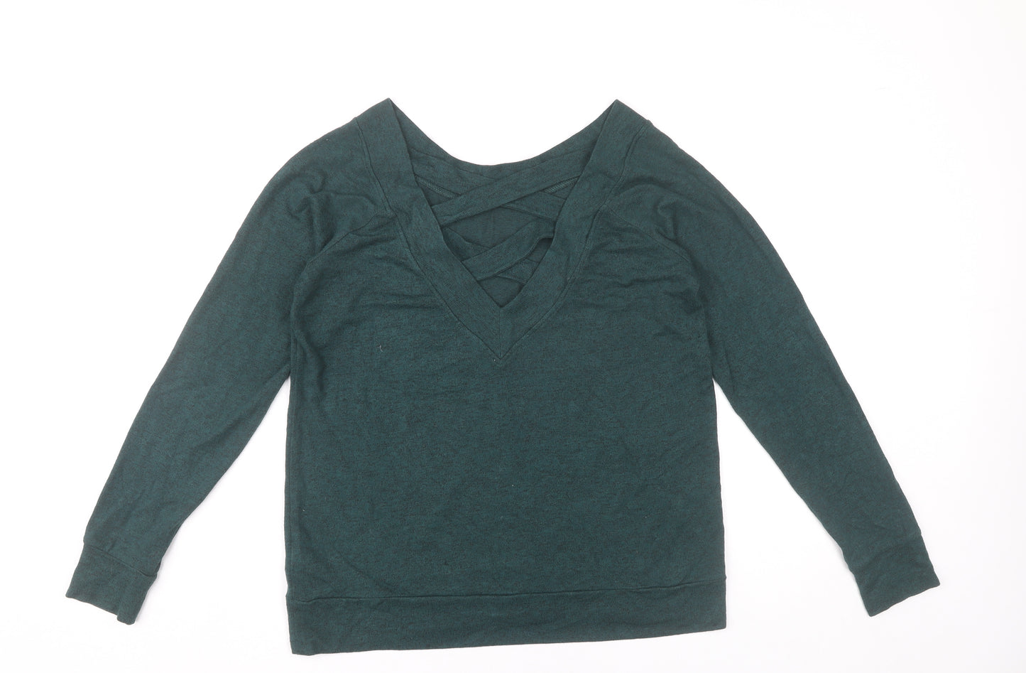 &et Womens Green Long Sleeve V-Neck Strap Detail Blouse Size 12