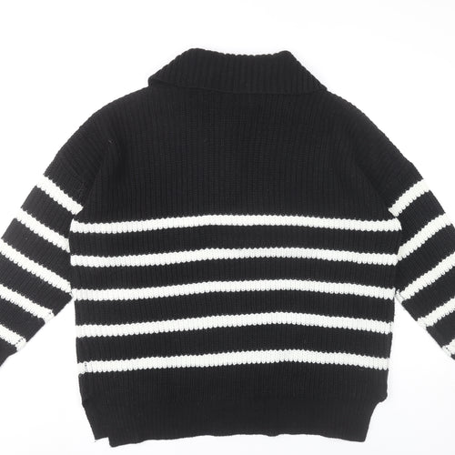 AX Paris Womens Black White Striped Collared Half Zip Chunky Knit Jumper M