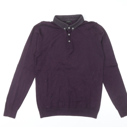 Next Men’s Purple Cotton Collared Henley Jumper Size S