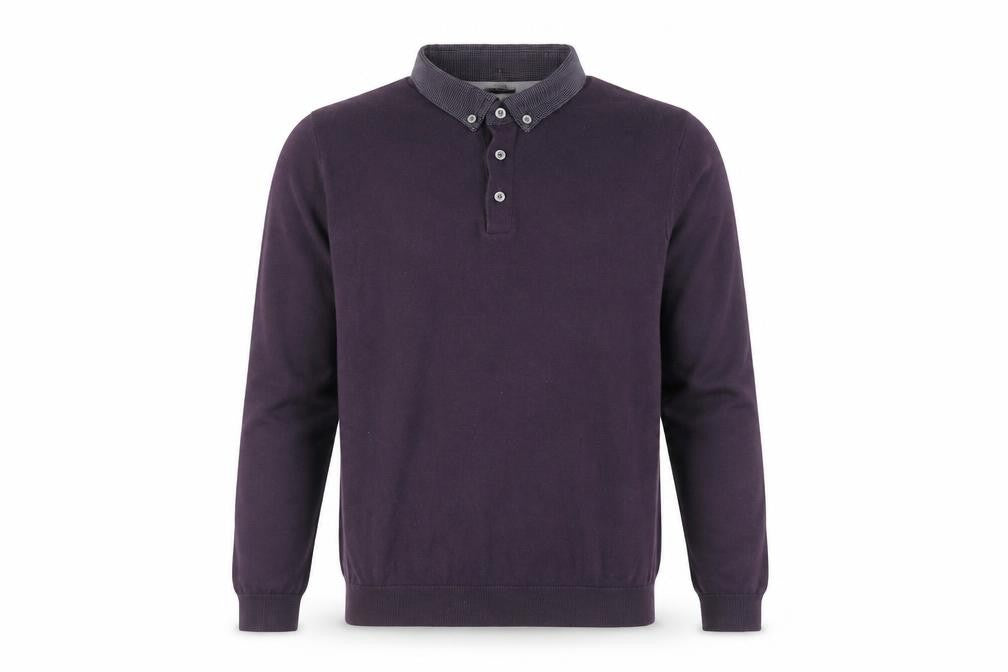 Front view of Next Men’s Purple Cotton Collared Henley Jumper, size S