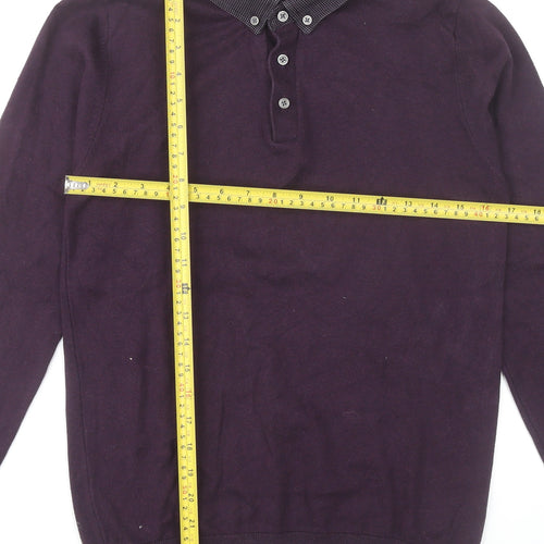 Next Men’s Purple Cotton Collared Henley Jumper Size S