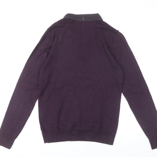 Next Men’s Purple Cotton Collared Henley Jumper Size S