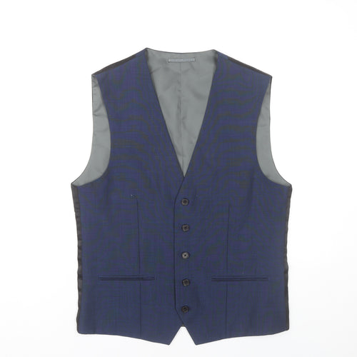 Next Men’s Blue Wool Blend 38R Waistcoat Formal Business Wedding