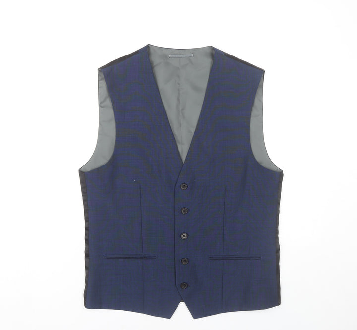 Next Men’s Blue Wool Blend 38R Waistcoat Formal Business Wedding