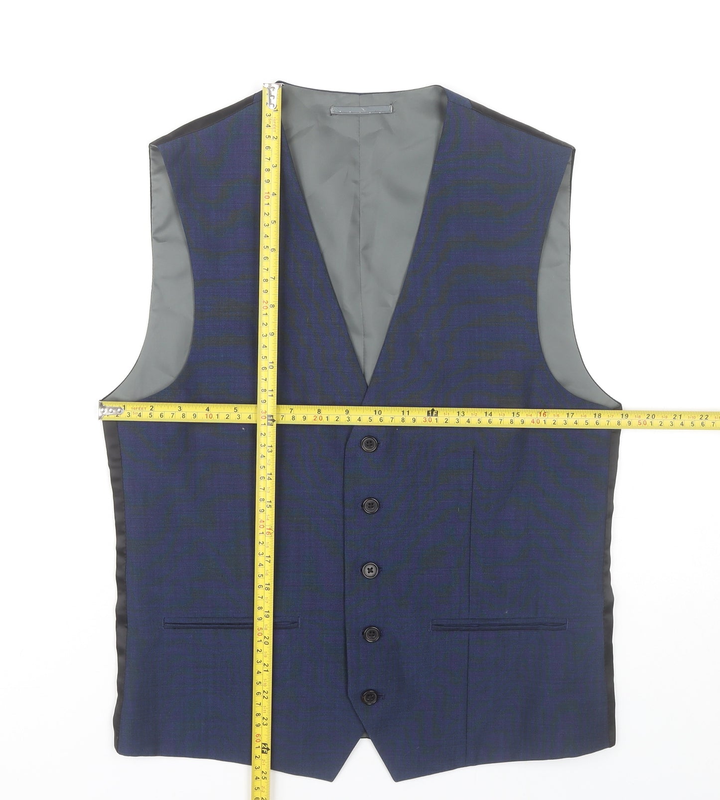 Next Men’s Blue Wool Blend 38R Waistcoat Formal Business Wedding